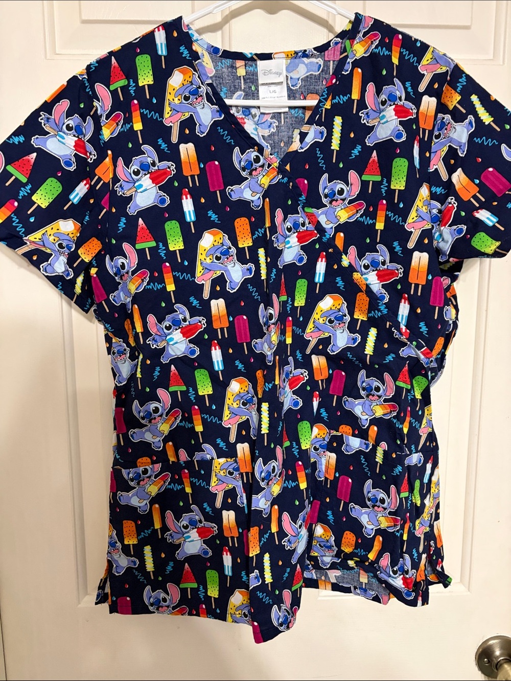 Disney Navy Blue Stitch Popsicle Print Scrub Top